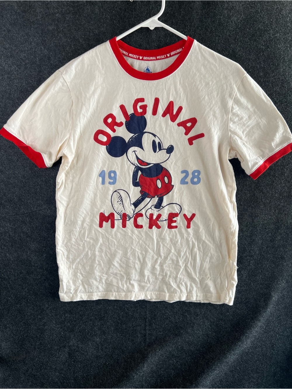 Disney Original Mickey Mouse 1928 Cream Red Short Sleeve T-shirt Men’s Size S